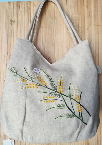 Hand bags linen Natural  tree mimosa Yellow 