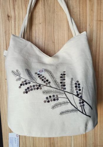 Hand  bags linen Ivory  tree mimosa Grey 