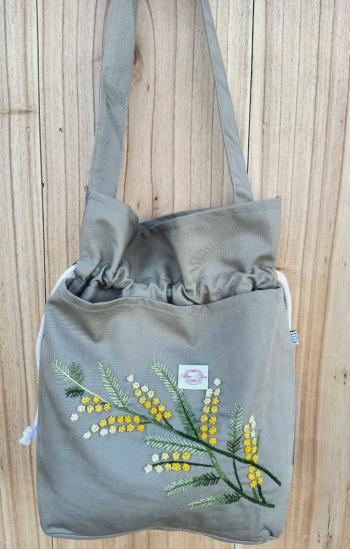 Hand bags  cotton kaki  taupe /yellow 