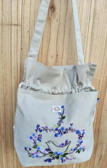 Hand bags  cotton  kaki light grey  / blue bird 