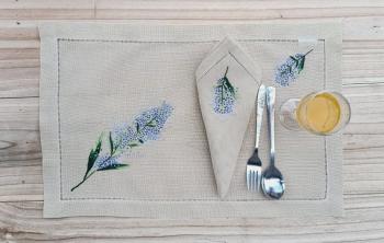 Placemats linen ivory  blue 