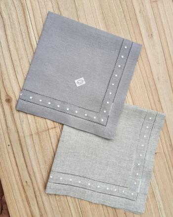 Napkin linen   Hemstitch  dots  Grey &Natural 