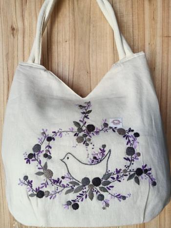 Hand Bags  Bird   linen  ivory 